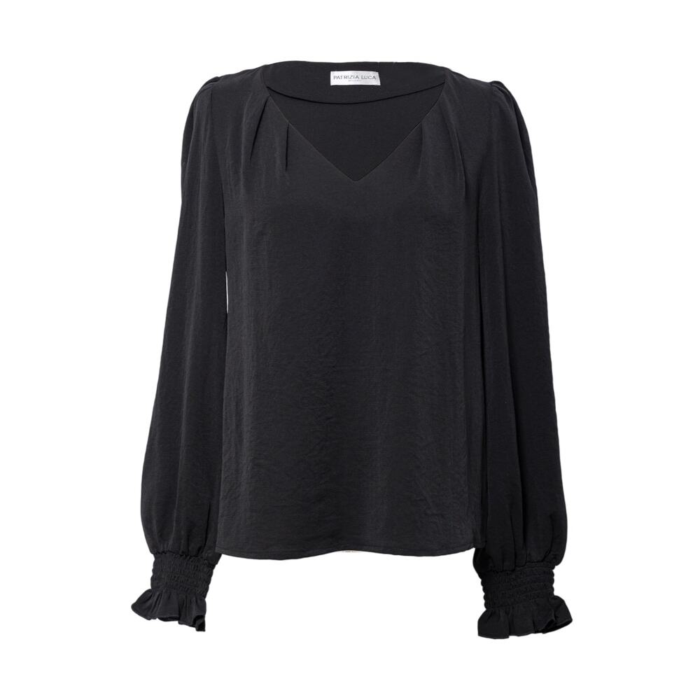Patrizia Luca Women's Black Blouse Size M V Neck Long Sleeve NWT